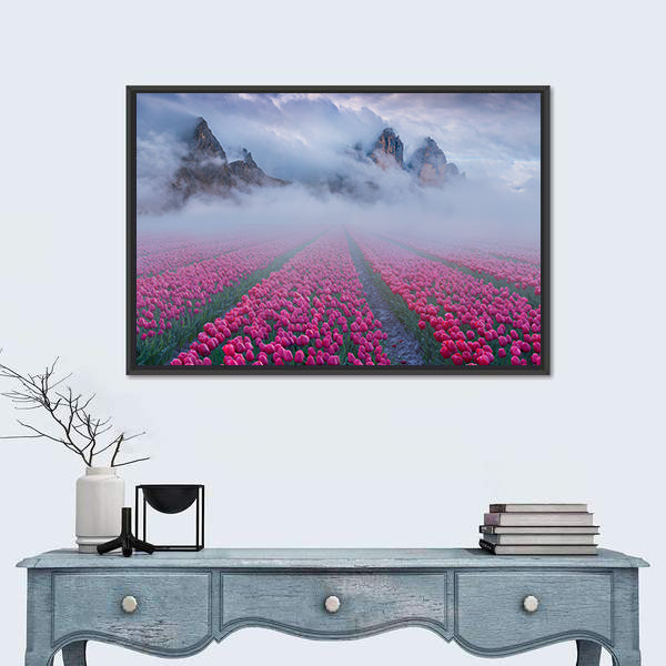 Fantastic Spring Landscape With Tulip Fields Canvas Wall Art
