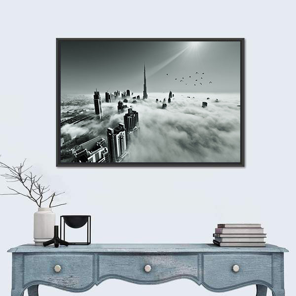 Dubai Downtown In Dense Fog Canvas Wall Art