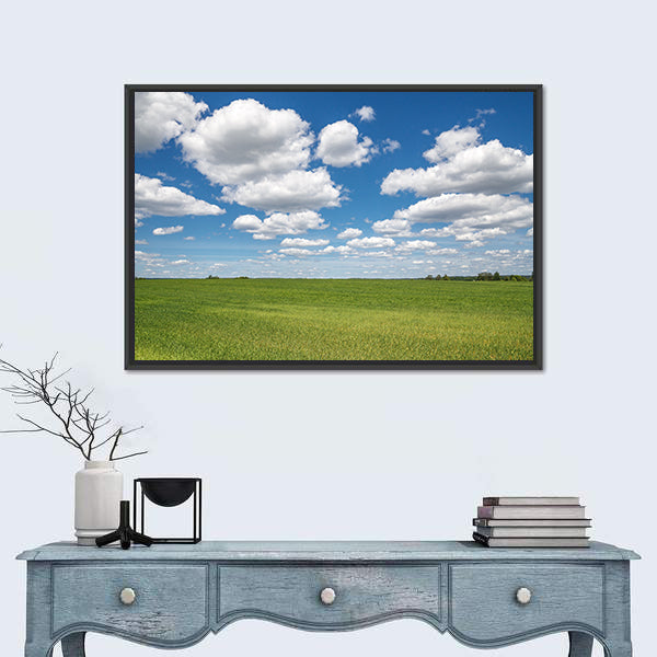 Blue Sky Over Green Field Canvas Wall Art