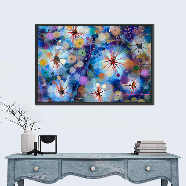 Abstract Watercolor Floral with Starburst Motifs Canvas Wall Art