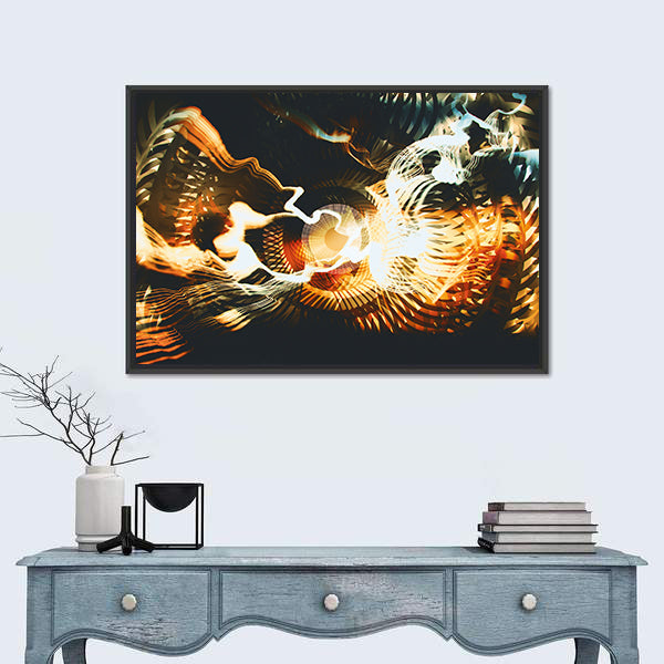 Golden Fractal with Glowing Core Canvas Wall Art