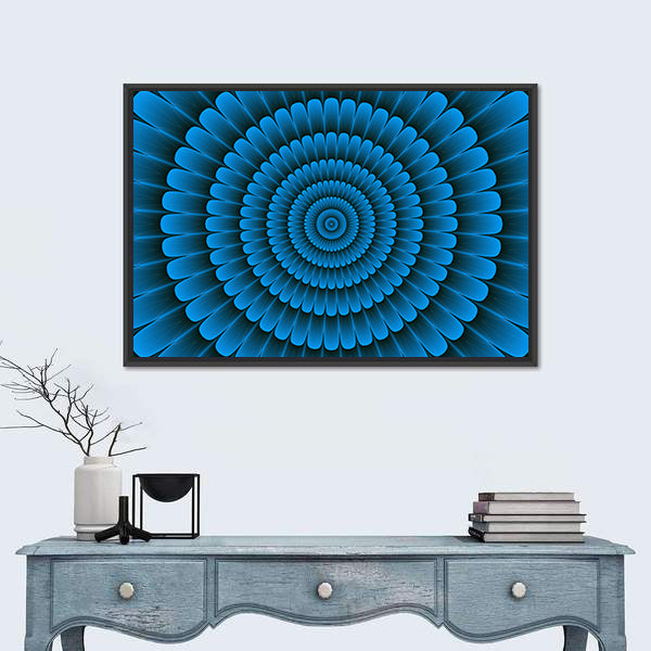 Blue Radial Floral Pattern Canvas Wall Art