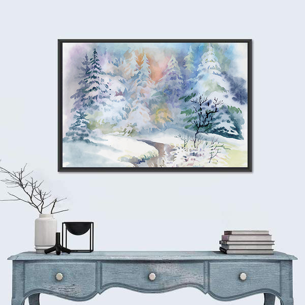 Watercolor Winter Landscape Canvas Wall Art
