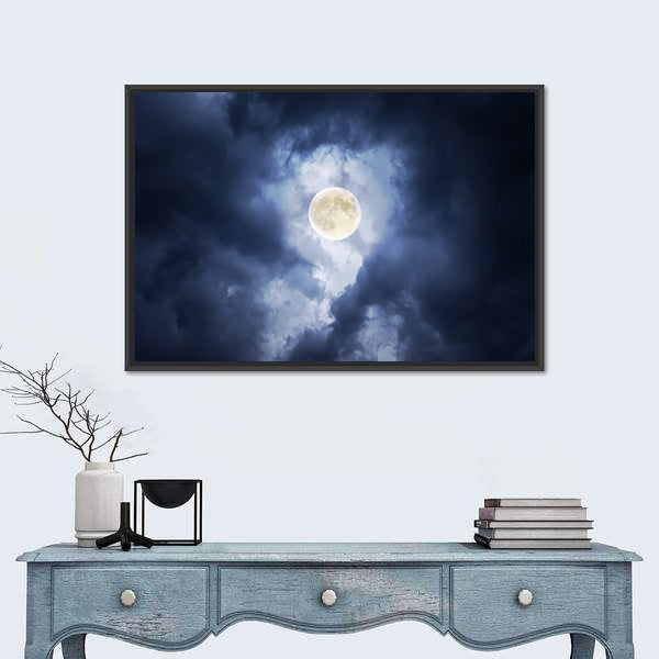 Supermoon in Clouds Canvas Wall Art