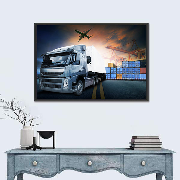 Industrial Shipping Hub at Dusk Canvas Wall Art