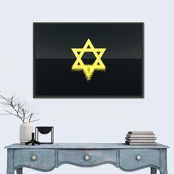 Glowing Yellow Star of David Over Water Canvas Wall Art