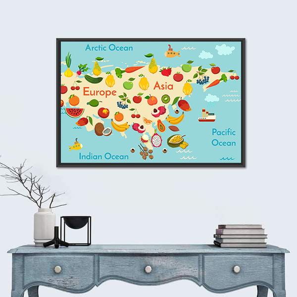 Fruit World Map Canvas Wall Art