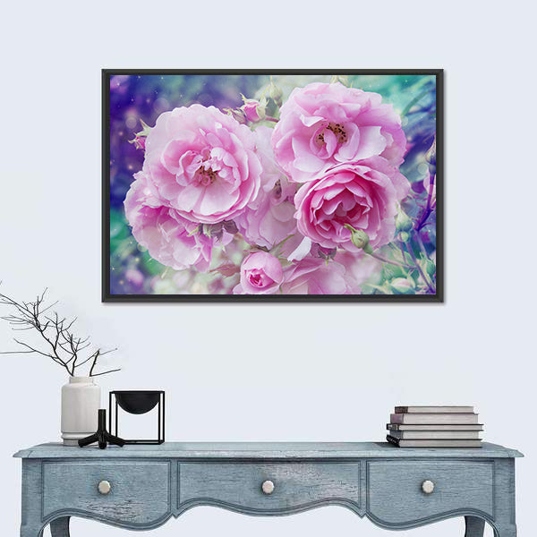 Romantic Pink Roses Close-up Canvas Wall Art