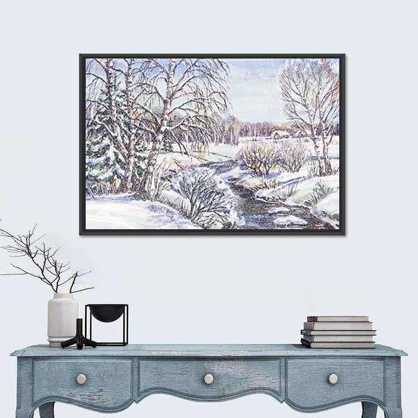 Russian Winter Village Canvas Wall Art