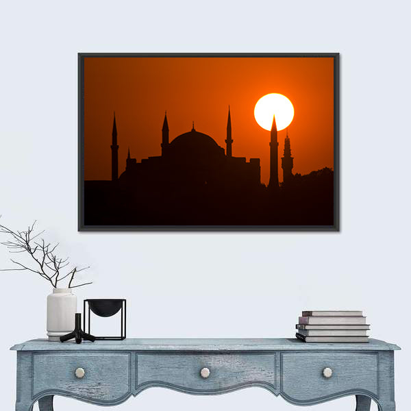 Silhouette Of Suleymaniye Mosque At Sunset In Istanbul Canvas Wall Art