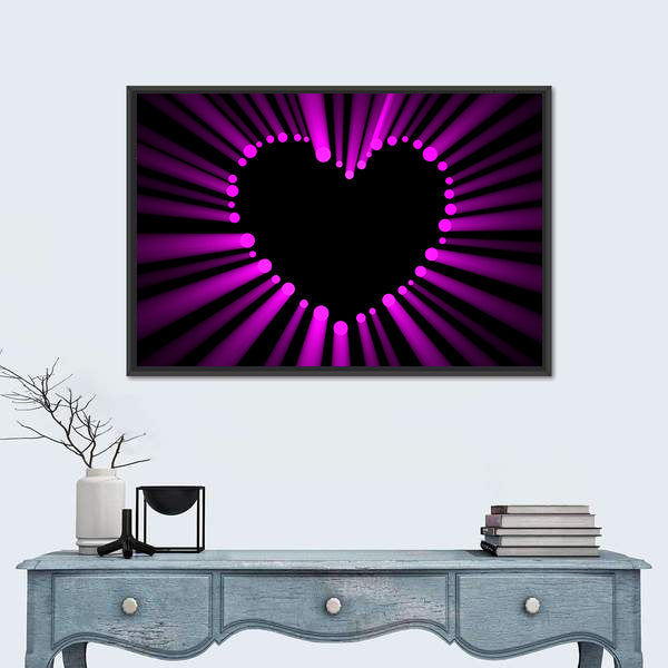 Magenta Heart with Radial Light Rays Canvas Wall Art