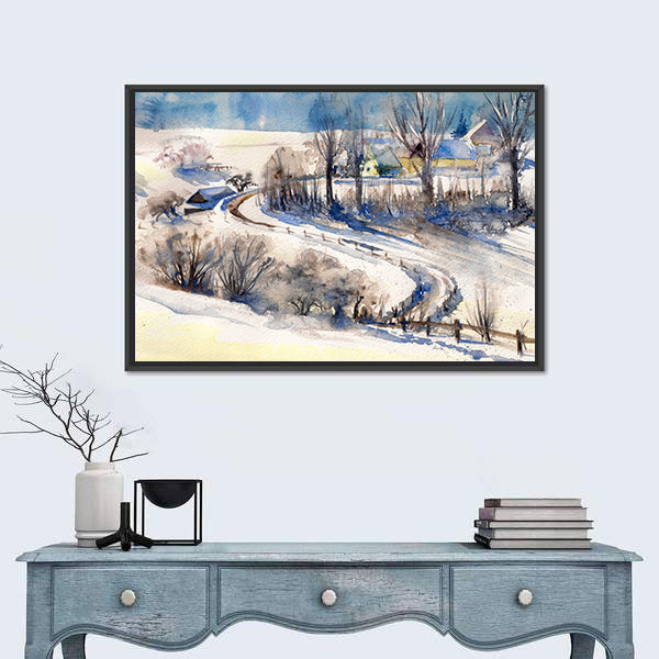 Road To Winter Village Canvas Wall Art