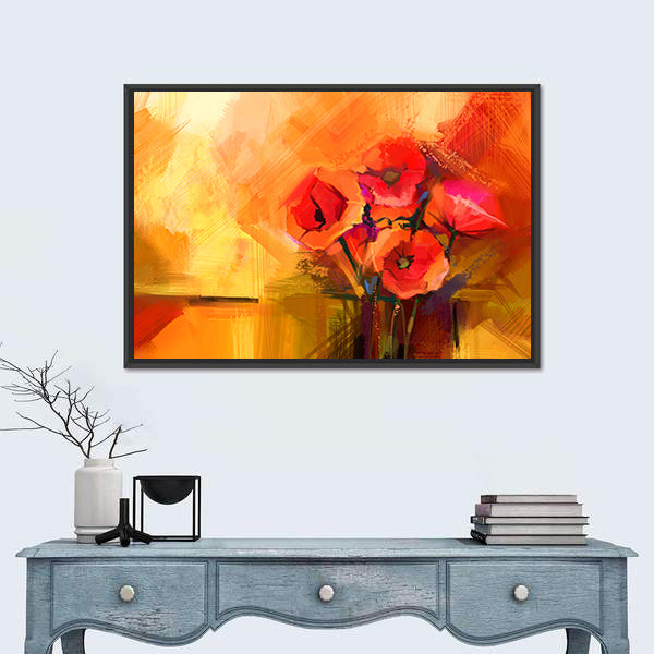 Abstract Red Poppy Bouquet Canvas Wall Art