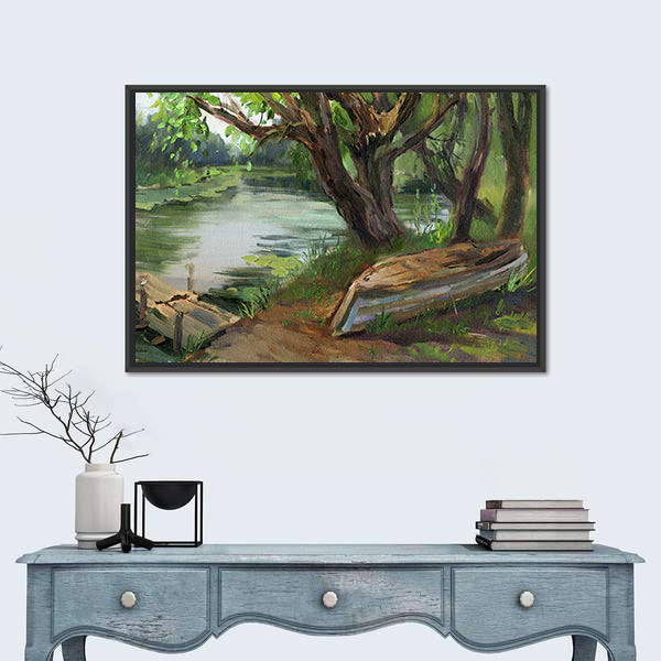 Willow Trees By The Water Canvas Wall Art