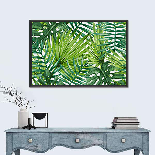 Tropical Monstera and Palm Leaves Canvas Wall Art