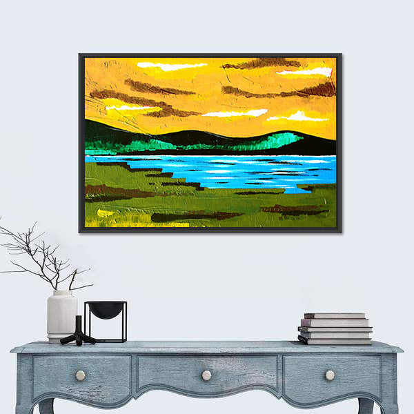 Sunset Lake Meadow Canvas Wall Art