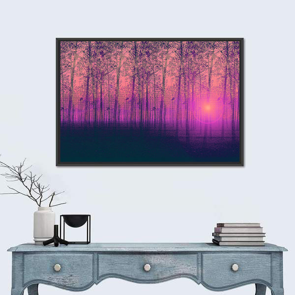 Foggy Poplar Trees Canvas Wall Art