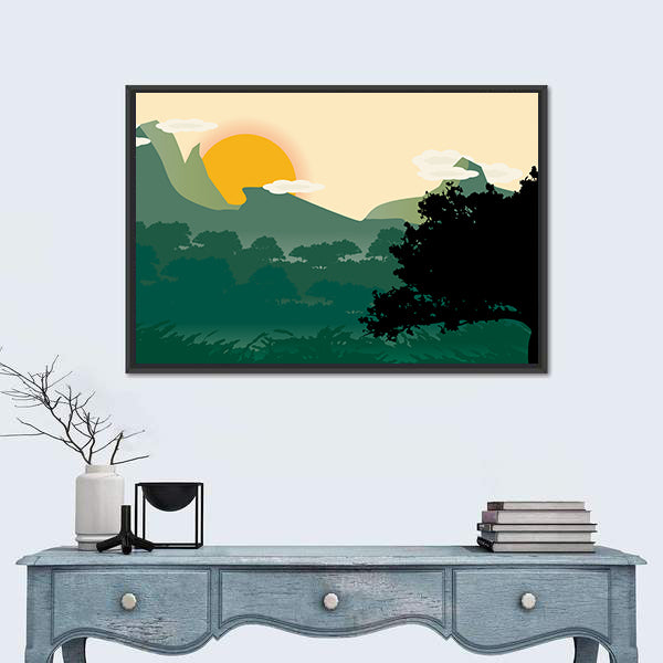 Mountain Sunset Silhouette Canvas Wall Art