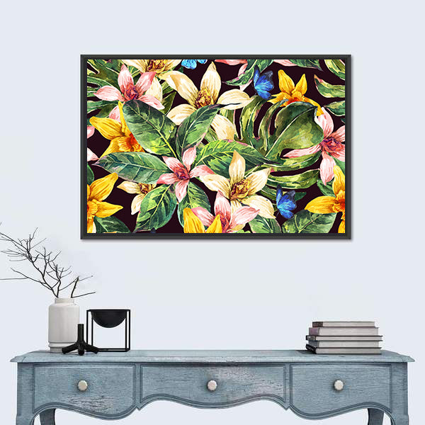 Watercolor Tropical Leaves Pattern Canvas Wall Art