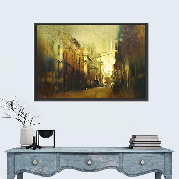 Urban Street at Golden Dusk Canvas Wall Art