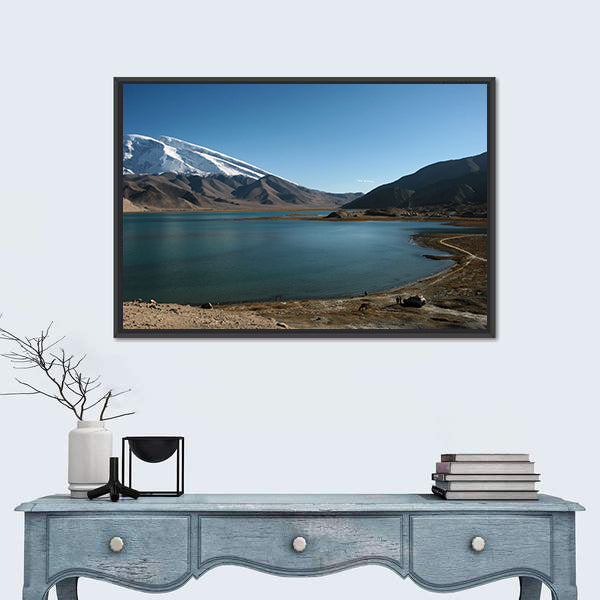 Mountain Muztahgata And Kara Kul Lake In Xinjiang China Canvas Wall Art