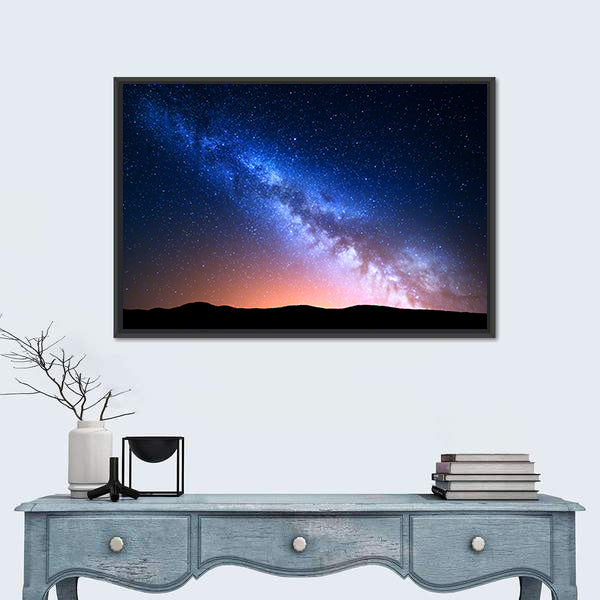 Starry Sky With Hills At Summer Canvas Wall Art