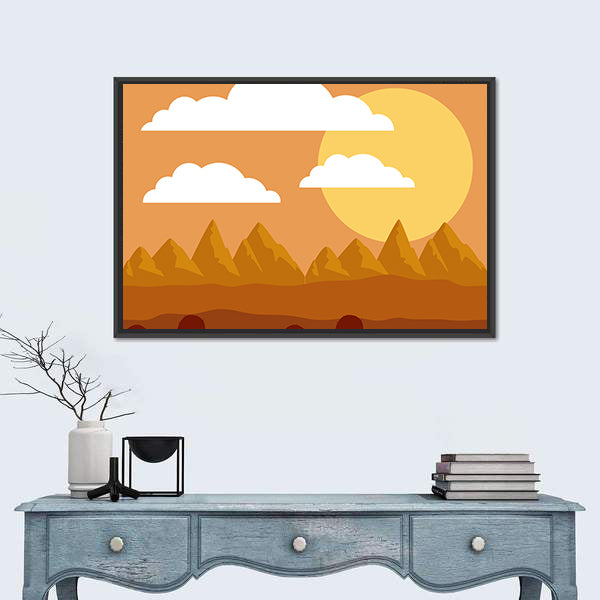 Desert Sunset Illustration Canvas Wall Art
