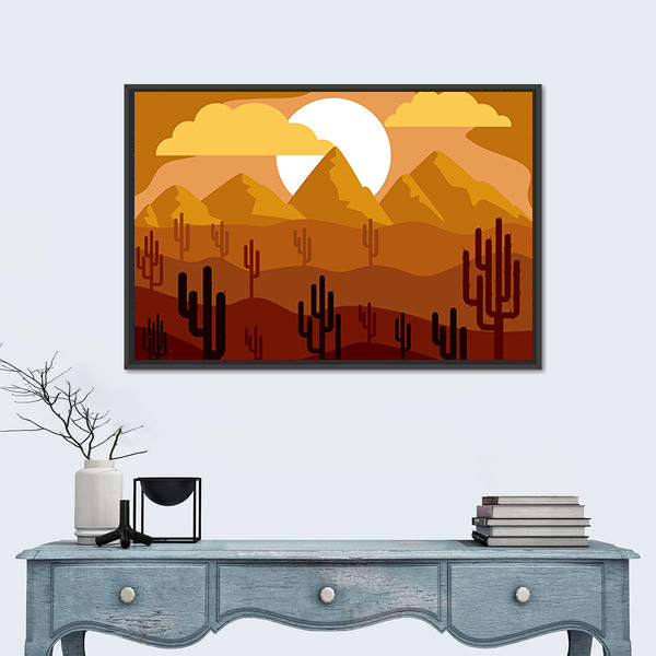 Desert Sunset with Saguaro Cacti Canvas Wall Art