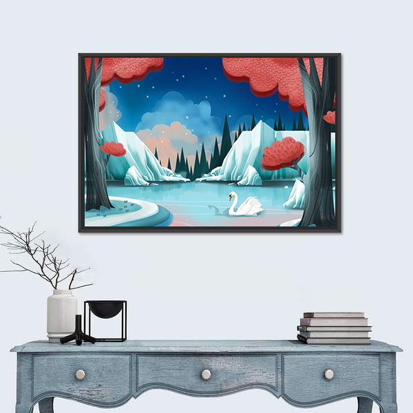 Fantasy Swan Lake Canvas Wall Art