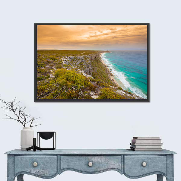 Kangaroo Island Cliffs and Turquoise Sea at Sunset Canvas Wall Art