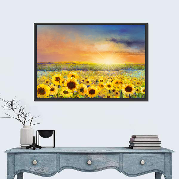 Sunflowers In Warm Sunlight Canvas Wall Art