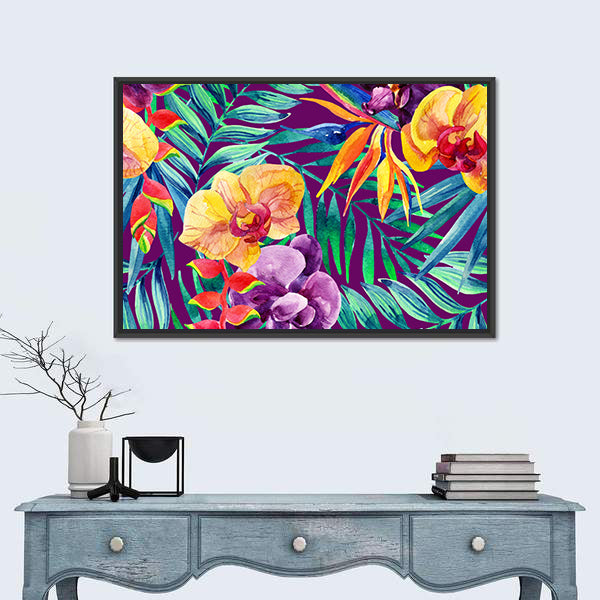 Tropical Jungle Watercolor Floral Canvas Wall Art