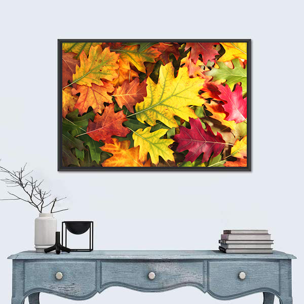 Colorful Oak Autumn Season Leaves Canvas Wall Art