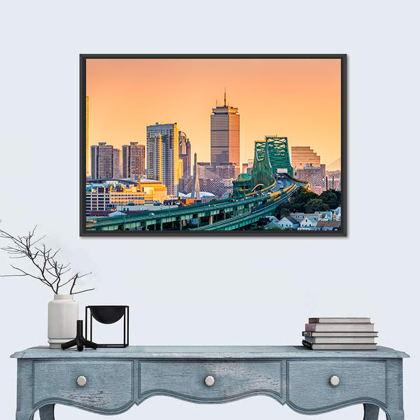 Tobin Bridge and Boston Skyline Canvas Wall Art