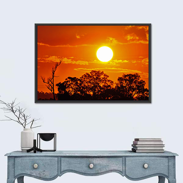 Burning Sun Over Jungle Canvas Wall Art