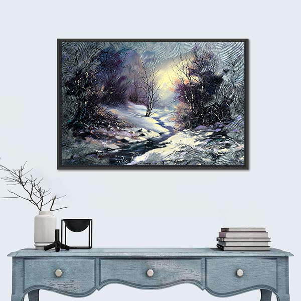 River In Winter Woods Canvas Wall Art