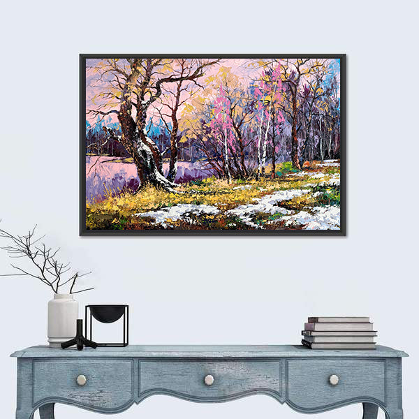 Autumn On Bank Of Lake Canvas Wall Art