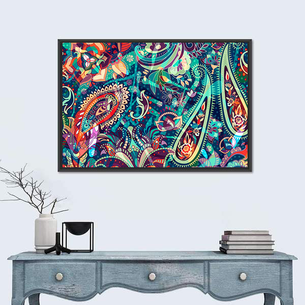 Colorful Boho Paisley Floral Canvas Wall Art