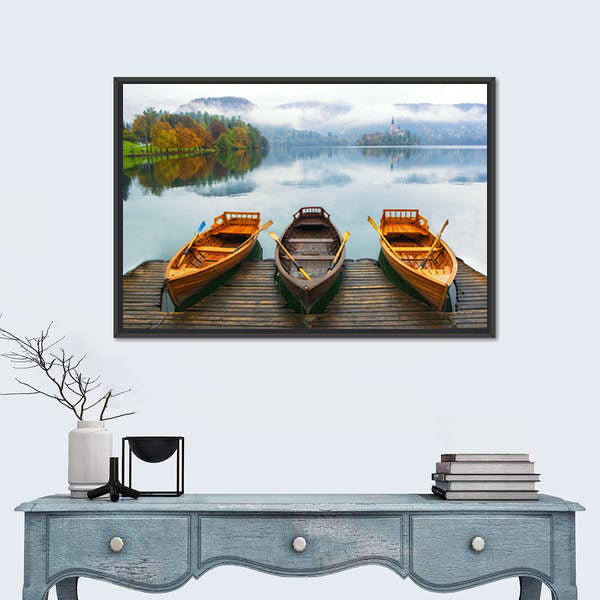 Boats on Bled Lake Canvas Wall Art