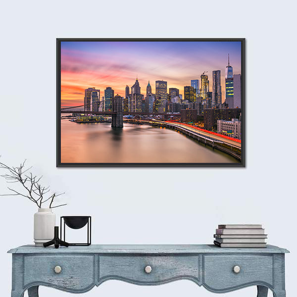 Brooklyn Bridge and Lower Manhattan Skyline Canvas Wall Art