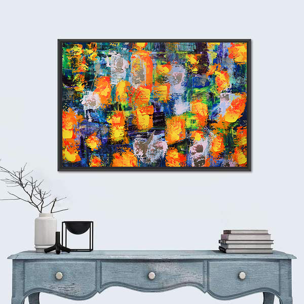 Abstract Fire Flames in Textured Color Grid Canvas Wall Art