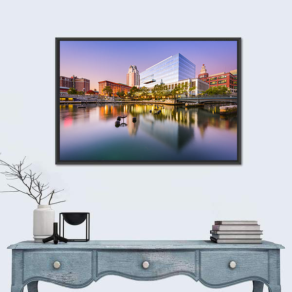 Providence Skyline at Blue Hour Canvas Wall Art