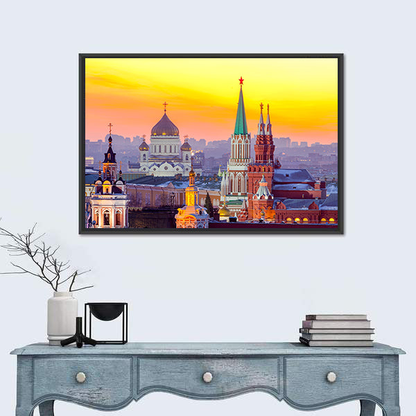 Moscow Kremlin and Cathedral of Christ the Saviour Canvas Wall Art