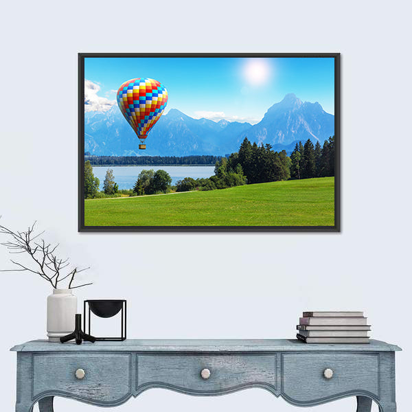 Bavaria Hot Air Balloon Over Alpine Lake Canvas Wall Art