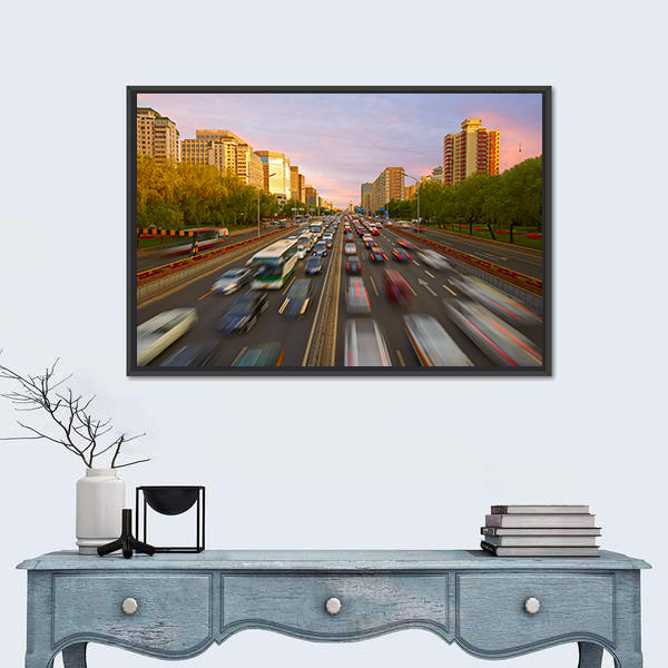 Traffic Crowd In Beijing Canvas Wall Art