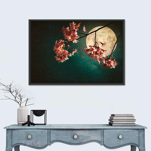 Moonlit Cherry Blossom Branch Canvas Wall Art