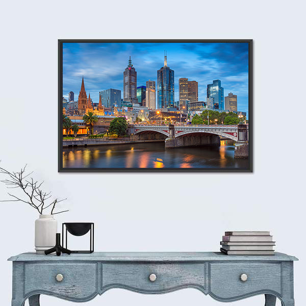 Melbourne During Twilight Blue Hour Canvas Wall Art