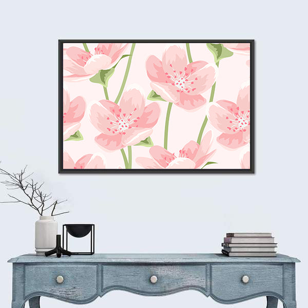 Blooming Pink Sakura Pattern Canvas Wall Art