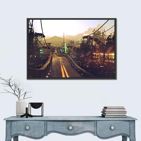 Futuristic Highway at Dusk Canvas Wall Art