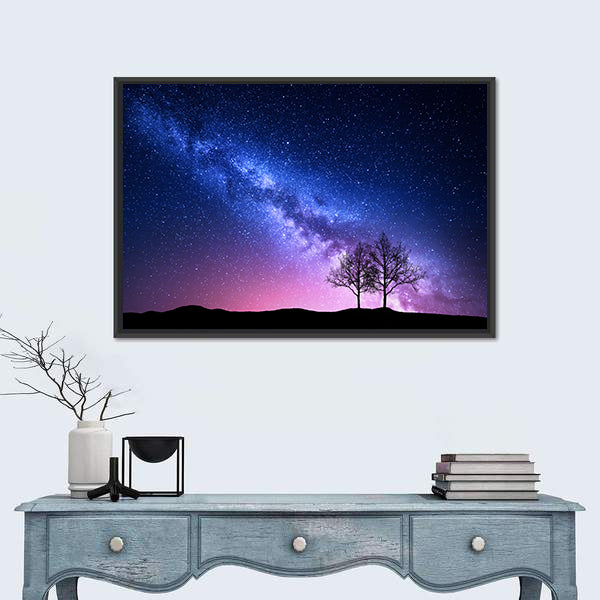 Starry Sky With Pink Milky Way Canvas Wall Art
